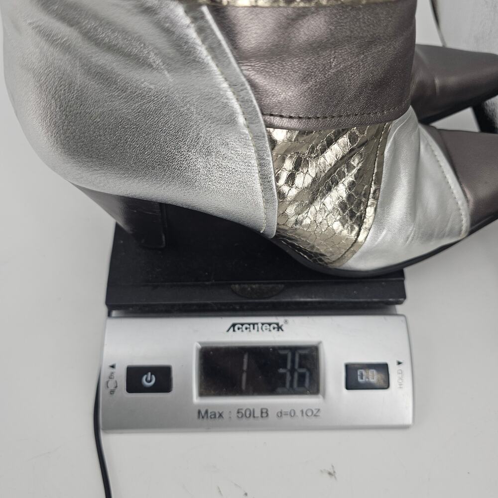 Vintage Bellini Patchwork Metallic Gray Heeled Le… - image 14